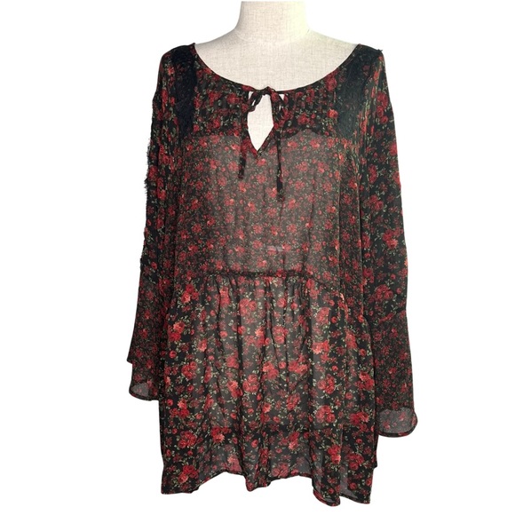 Torrid Plus Size Women’s Sheer Floral Tunic Long Bell Sleeve Top Shirt Size 3 - Picture 8 of 8